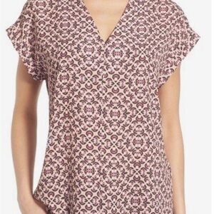 Pleione Short Sleeve V-Neck Mini-Print Blouse - EUC Sz. XL